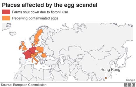 Map showing all the countries affected by the egg scandal