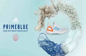didas從海中收集塑膠廢料加上再生聚酯纖維，開發出Primeblue環保紗線。(圖片來源：adidas)